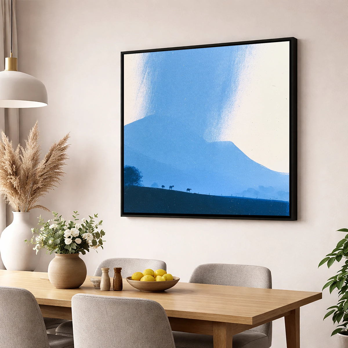 Storm Clouds Over Blue Fells lake district sky wall art displayed in a dining room