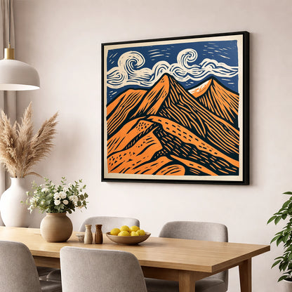 Striking Helvellyn Peaks in Terracotta lake district fell wall art displayed in a dining room