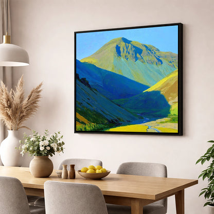 Vibrant Light on Great Gable lake district fell wall art displayed in a dining room