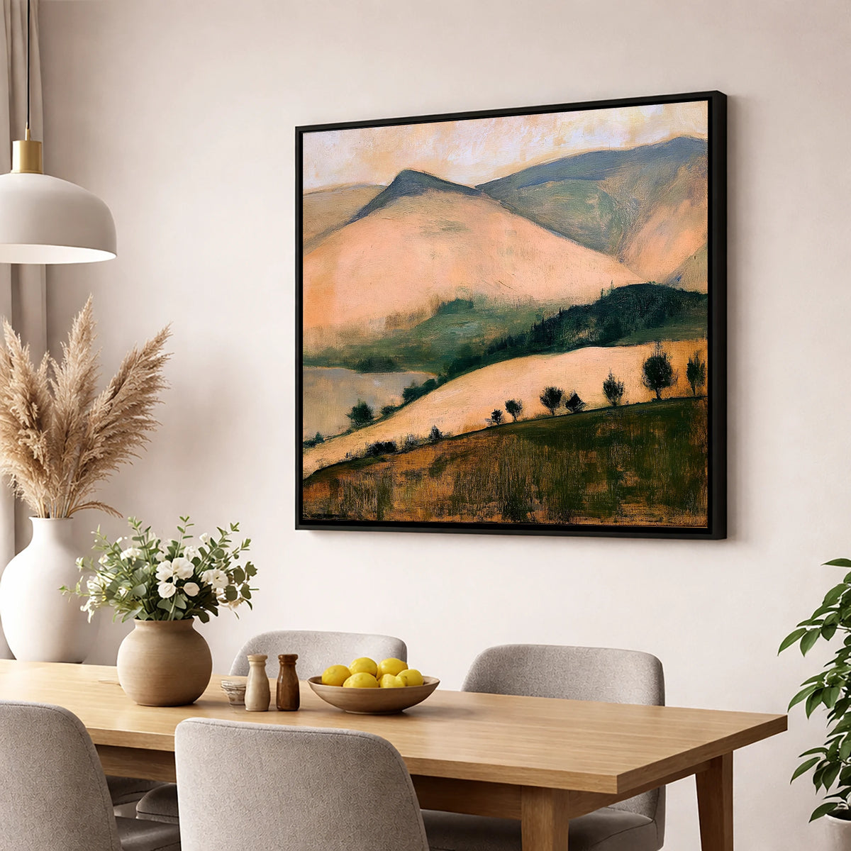 Sunlit Fells from the Summit lake district fell wall art displayed in a dining room