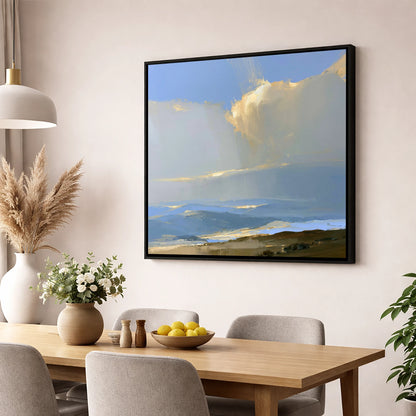 Sunlit Cloud Over Rolling Fells lake district fell wall art displayed in a dining room