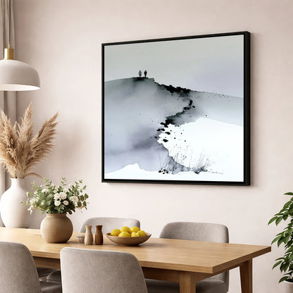 Monochrome Fell Top Hikers lake district fell wall art displayed in a dining room