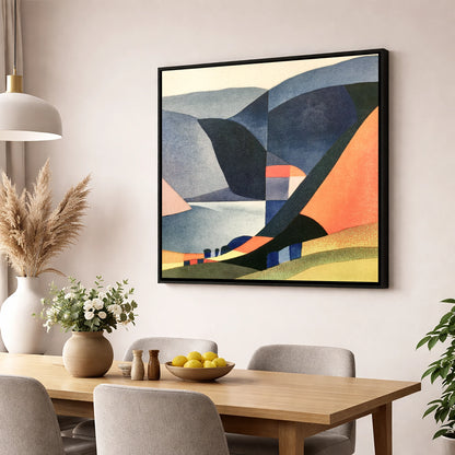 Geometric Lake District Fells lake district lake wall art displayed in a dining room