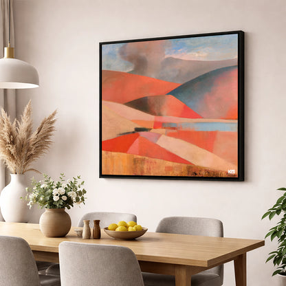 Cloudy Rolling Fells in Coral lake district fell wall art displayed in a dining room