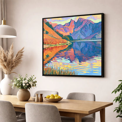 Vivid Fells of Loweswater lake district lake wall art displayed in a dining room