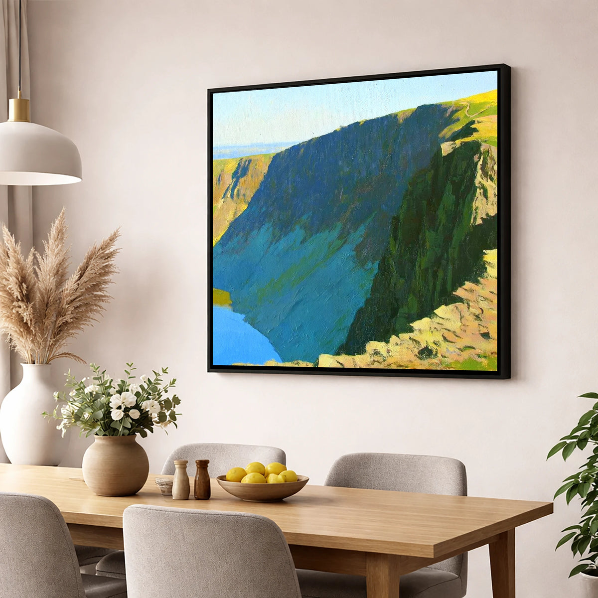 Scoat Fell Crags Vibrant Shadows lake district fell wall art displayed in a dining room
