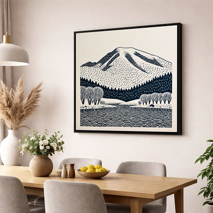 Graphic Skiddaw Mountain Scene lake district fell wall art displayed in a dining room