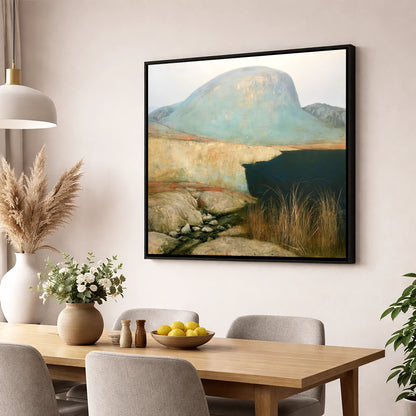 Dark Waters of Styhead Tarn lake district fell wall art displayed in a dining room