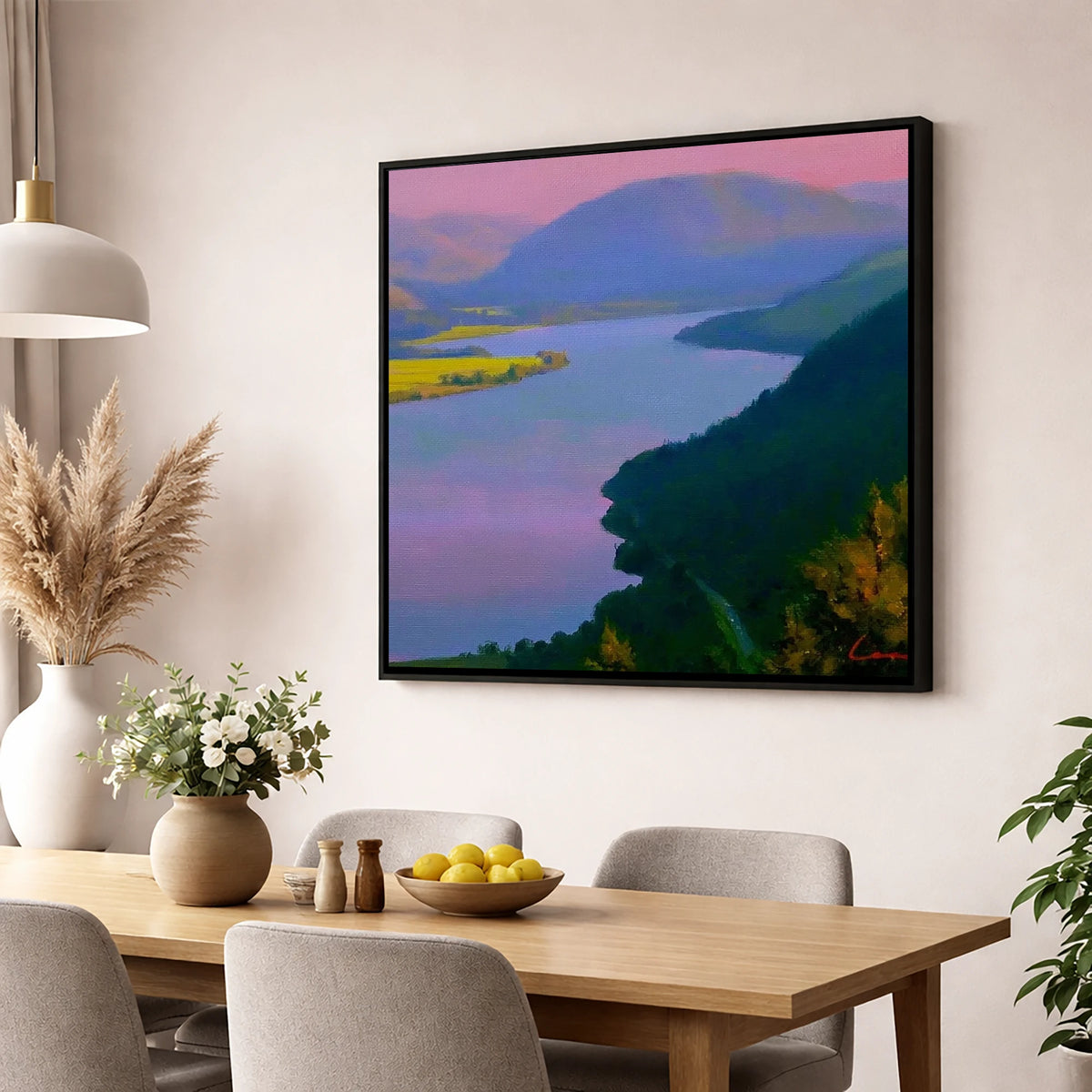 Vibrant Evening Over Bassenthwaite Lake lake district lake wall art displayed in a dining room