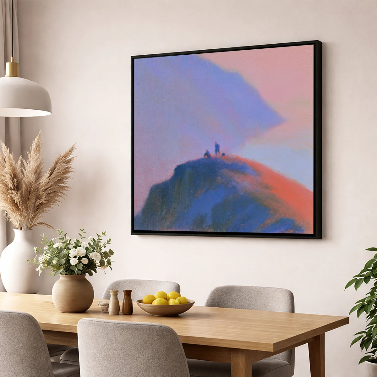 Twilight Climbers on Lakeland Crag lake district walking wall art displayed in a dining room