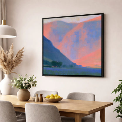 Pink Twilight Fell Valley lake district valley wall art displayed in a dining room