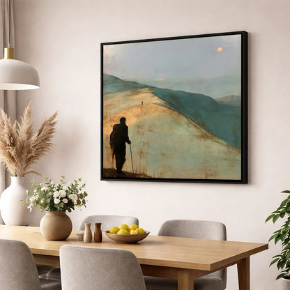 Fell Walker on the Golden Ridge lake district walking wall art displayed in a dining room