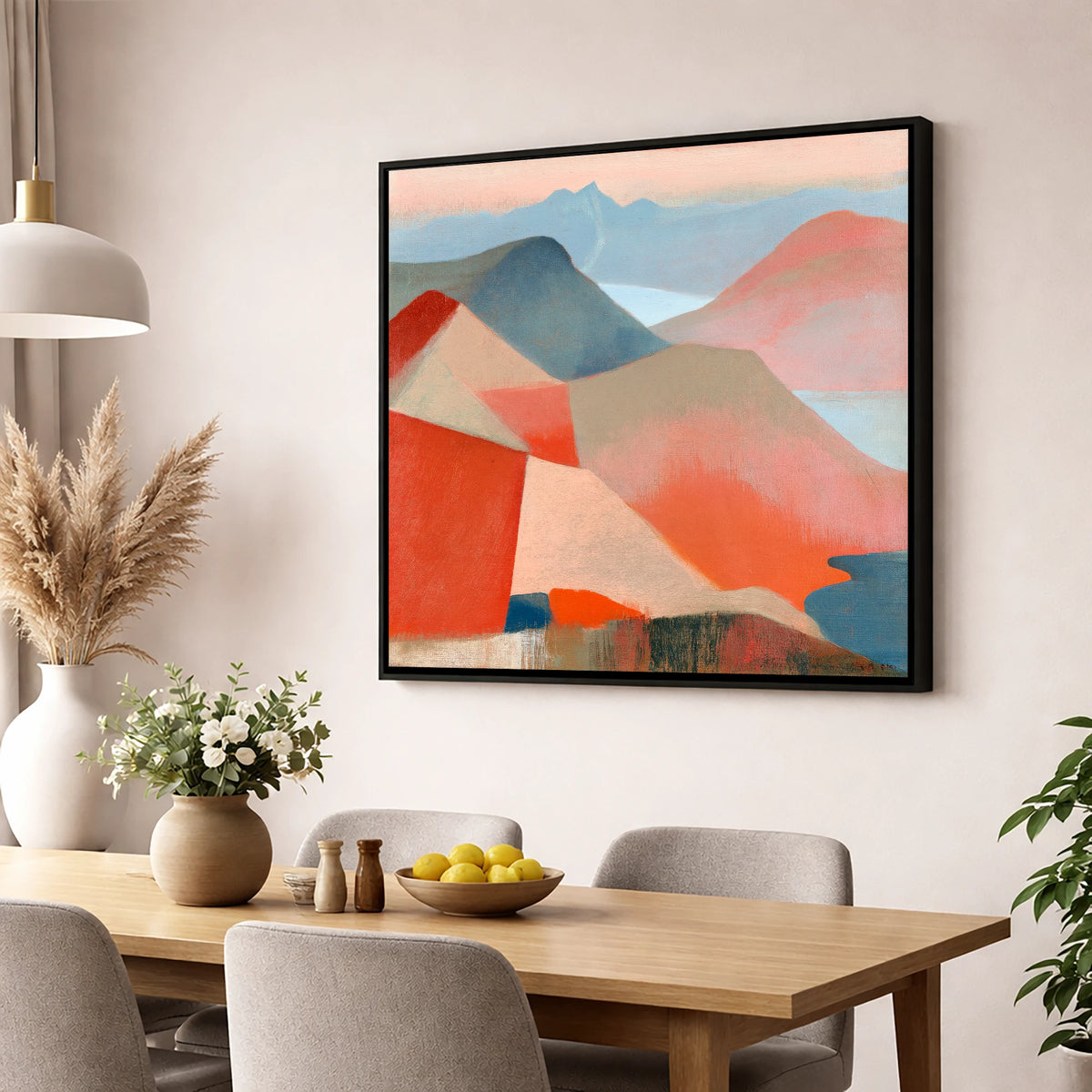 Terracotta Fells from the Summit lake district fell wall art displayed in a dining room