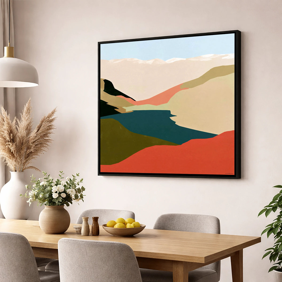 Easedale Tarn in Bold Terracotta lake district lake wall art displayed in a dining room