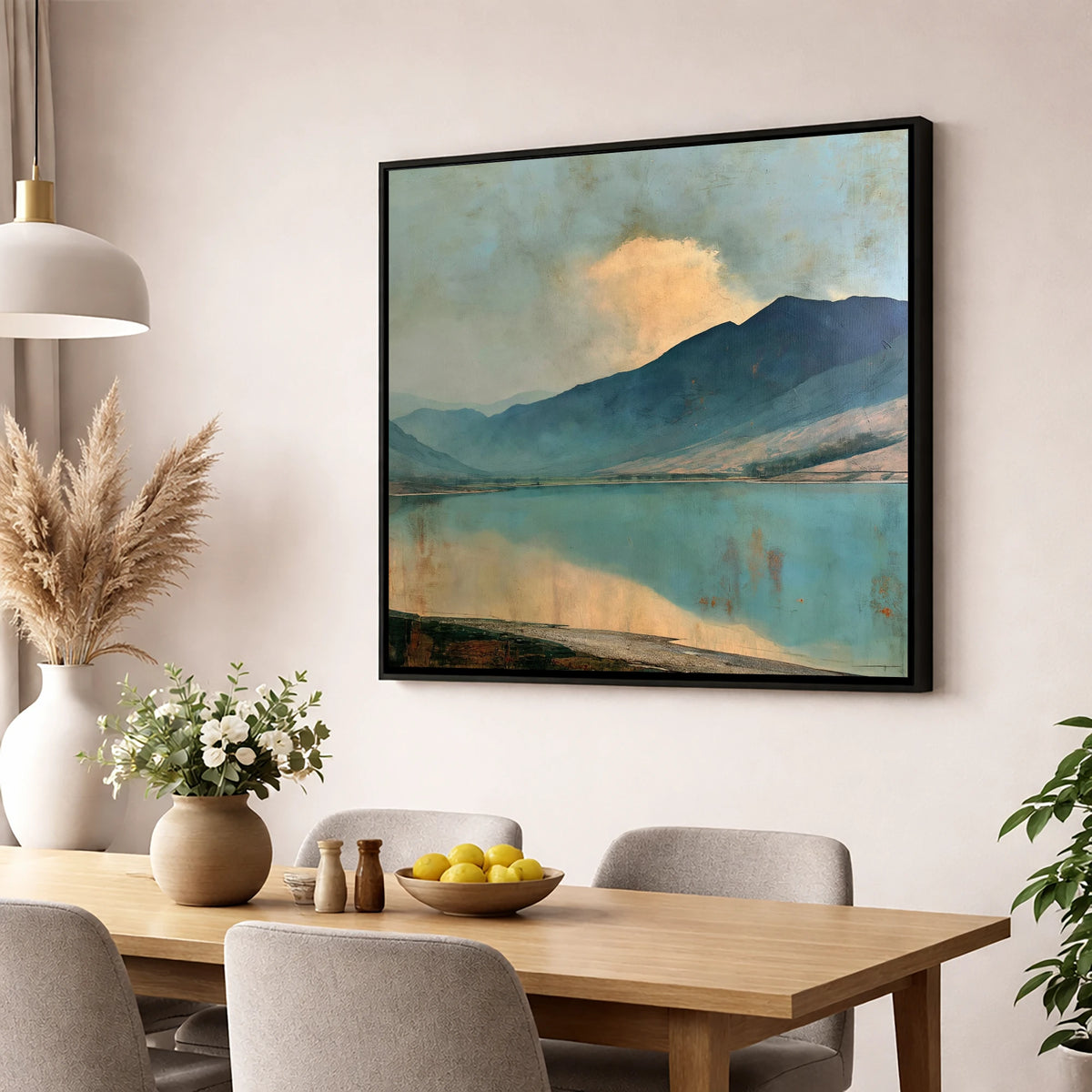 Cloud Break Over Crummock Water lake district lake wall art displayed in a dining room