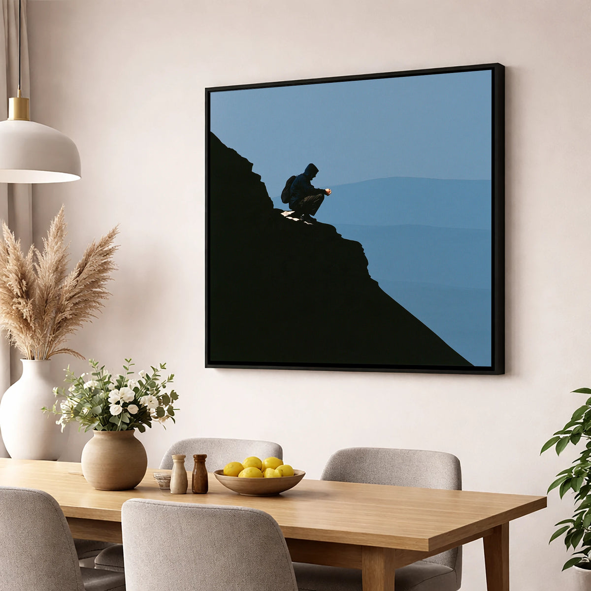 Blencathra Walker in Dramatic Silhouette lake district fell wall art displayed in a dining room