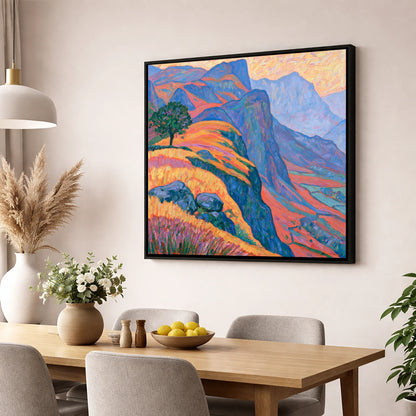 Lone Tree on Misty Mountain Ridge lake district fell wall art displayed in a dining room