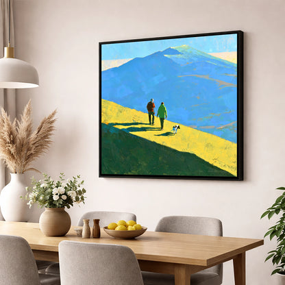 Sunlit Dog Walk on Skiddaw gifts for dog walkers wall art displayed in a dining room