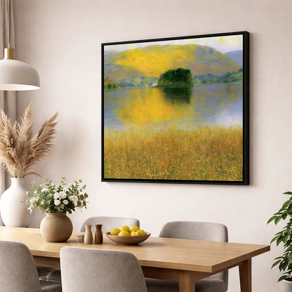 Golden Fells at Grasmere lake district lake wall art displayed in a dining room