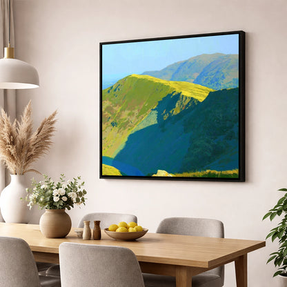 Sunlit Ridge on Middle Dodd lake district fell wall art displayed in a dining room