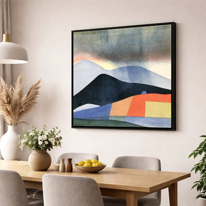 Abstract Fells Under Storm Clouds lake district sky wall art displayed in a dining room