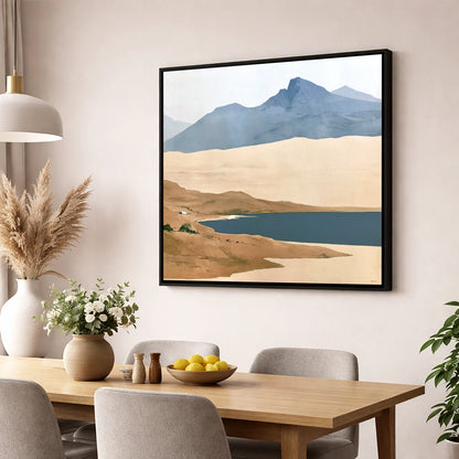 Blue Mountain Peaks across the Lake lake district lake wall art displayed in a dining room