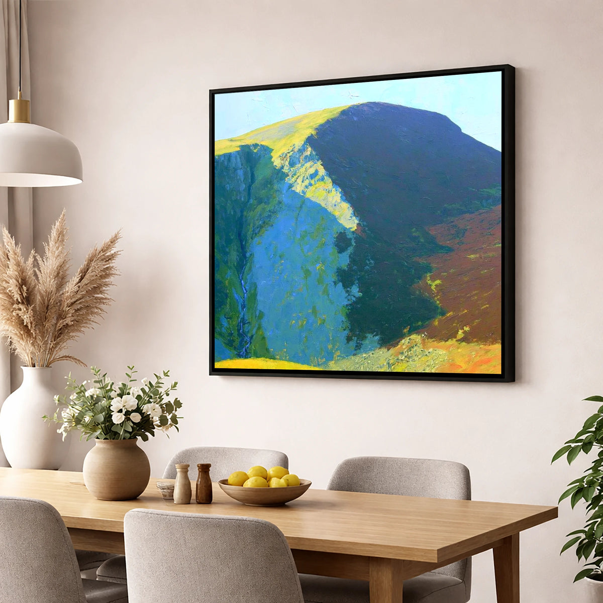 Starling Dodd in Vibrant Sunlight lake district fell wall art displayed in a dining room