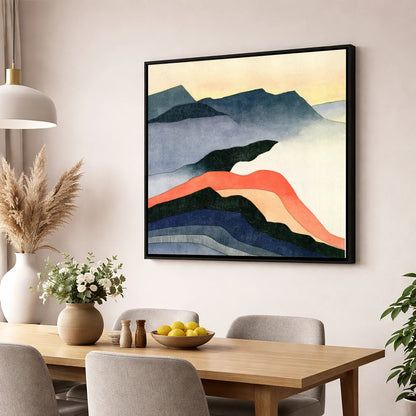 Terracotta Layered Summit View lake district fell wall art displayed in a dining room