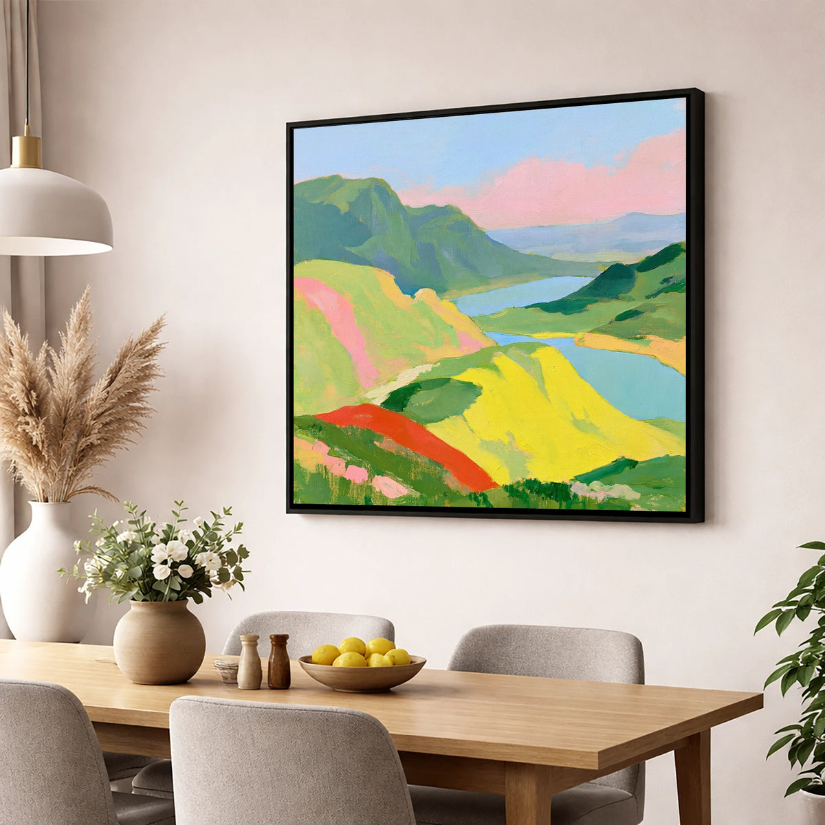 Vivid Fells from the Summit lake district fell wall art displayed in a dining room