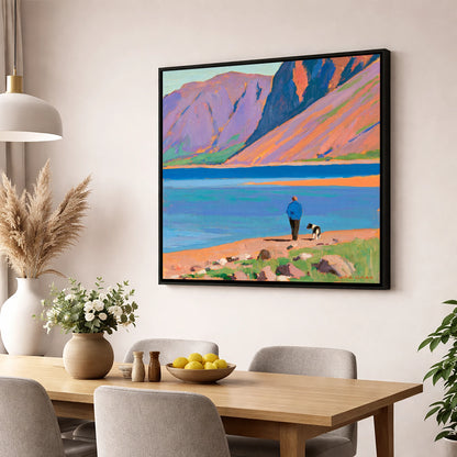 Vibrant Wast Water Dog Walk gifts for dog walkers wall art displayed in a dining room