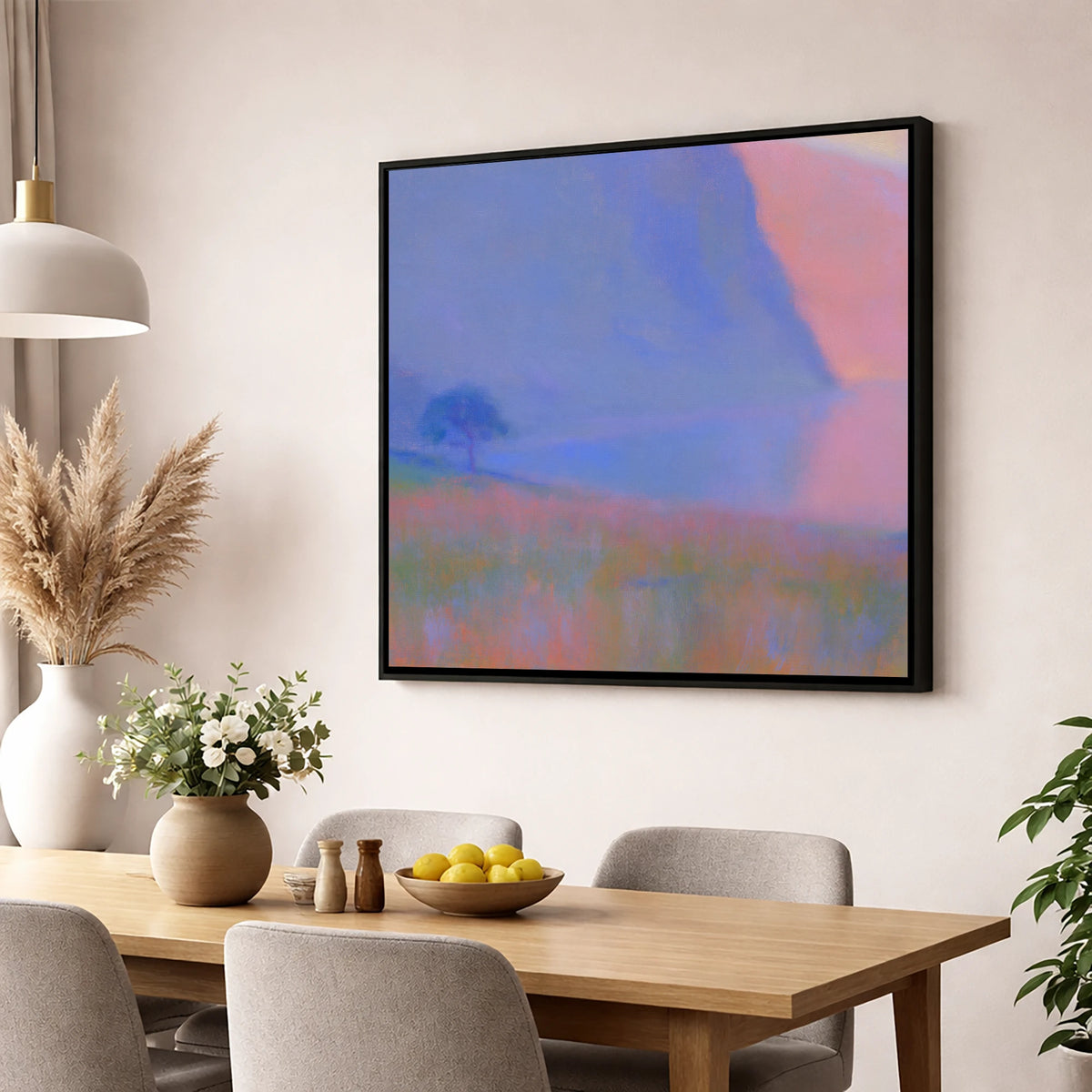 Luminous Dusk at Buttermere lake district lake wall art displayed in a dining room