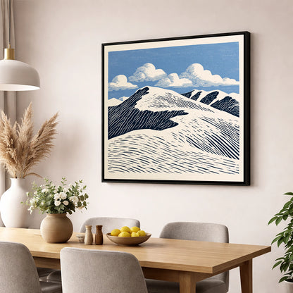 Graphic Helvellyn Ridge in Navy lake district fell wall art displayed in a dining room