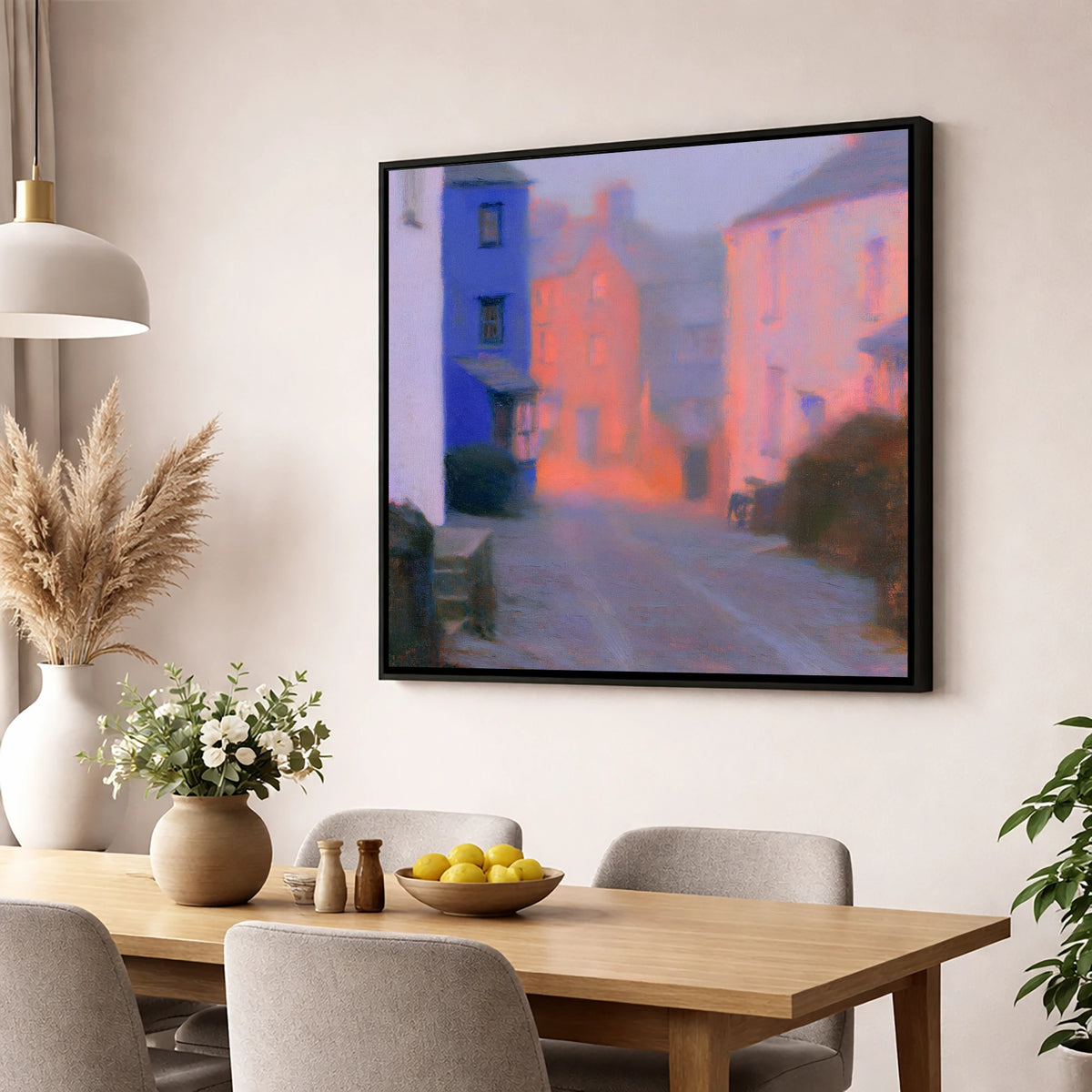 Twilight Haze Over Village Street lake district village wall art displayed in a dining room
