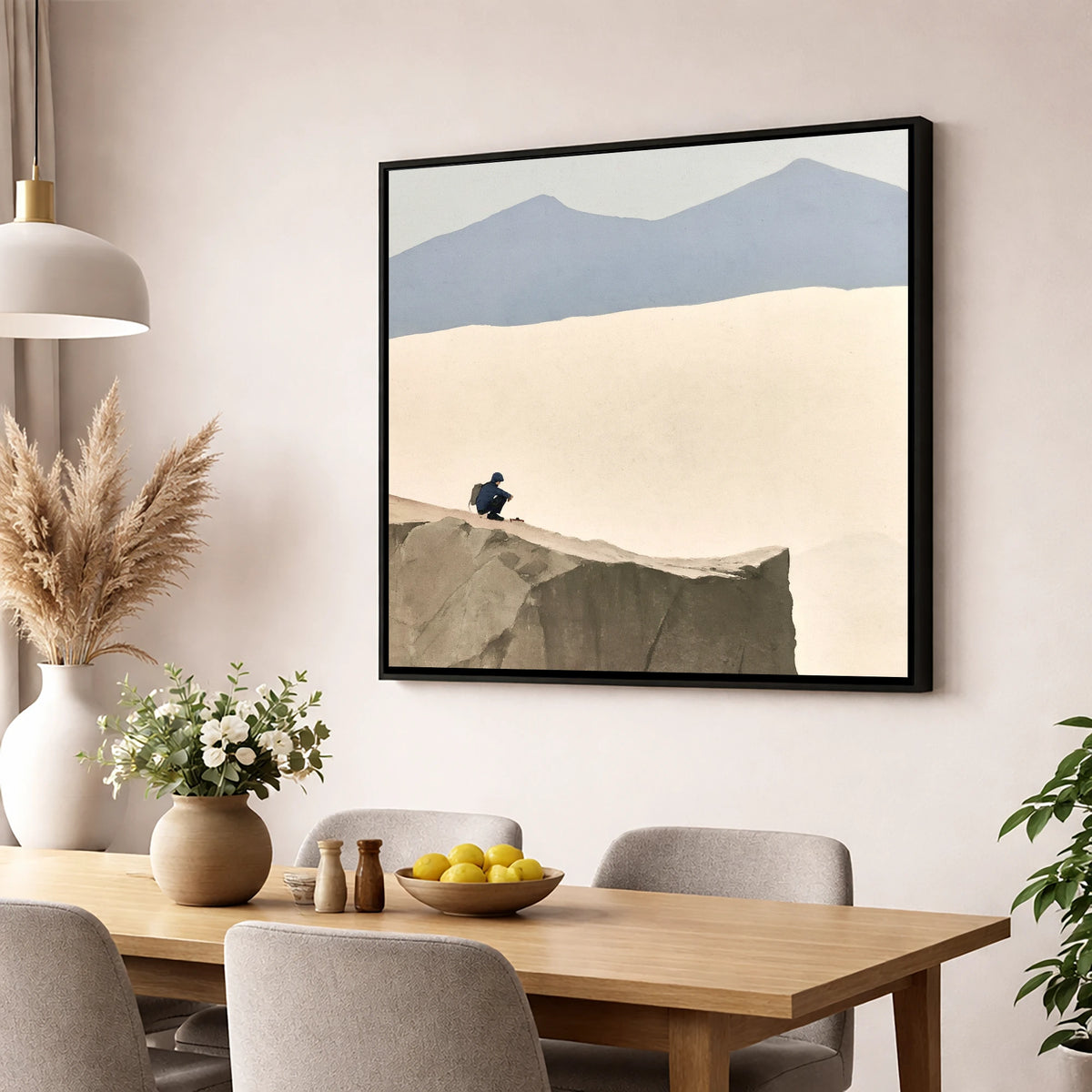 Crouched Walker on Blencathra Edge lake district fell wall art displayed in a dining room