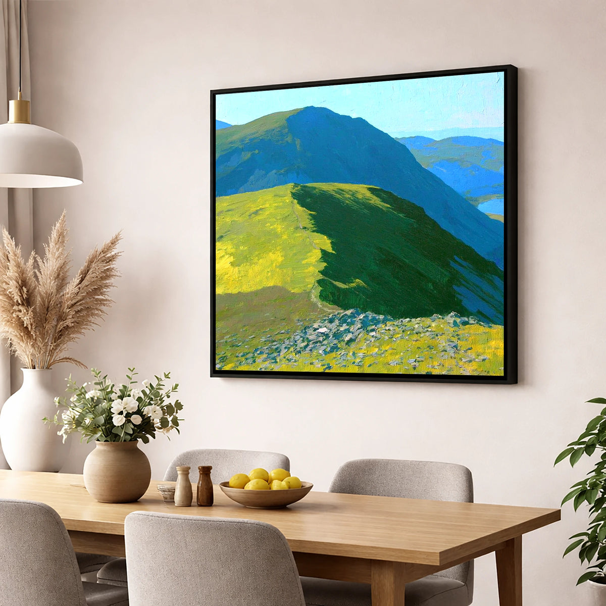 The Knott Ridge Path in Sunlight lake district fell wall art displayed in a dining room