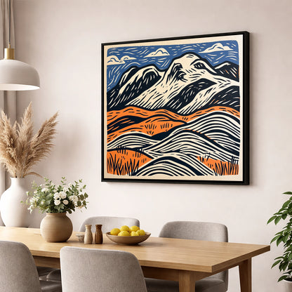 Bowfell Over Orange Fells lake district fell wall art displayed in a dining room