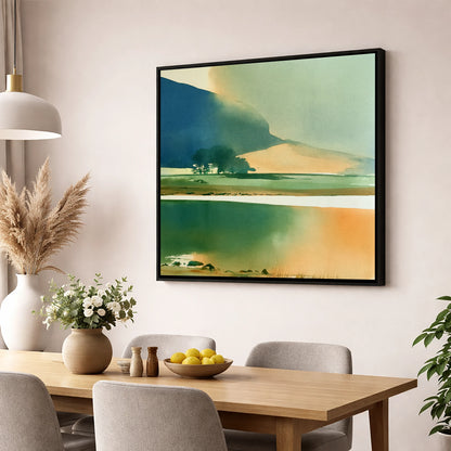 Ink Blue Fells and Lake lake district lake wall art displayed in a dining room