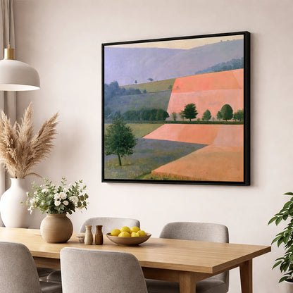 Pastel Patchwork Lakeland Dale Fields lake district valley wall art displayed in a dining room