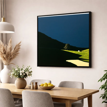 Sunlit Tree and Shadowed Fell lake district sky wall art displayed in a dining room