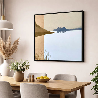 Slate Blue Loweswater Reflections lake district lake wall art displayed in a dining room