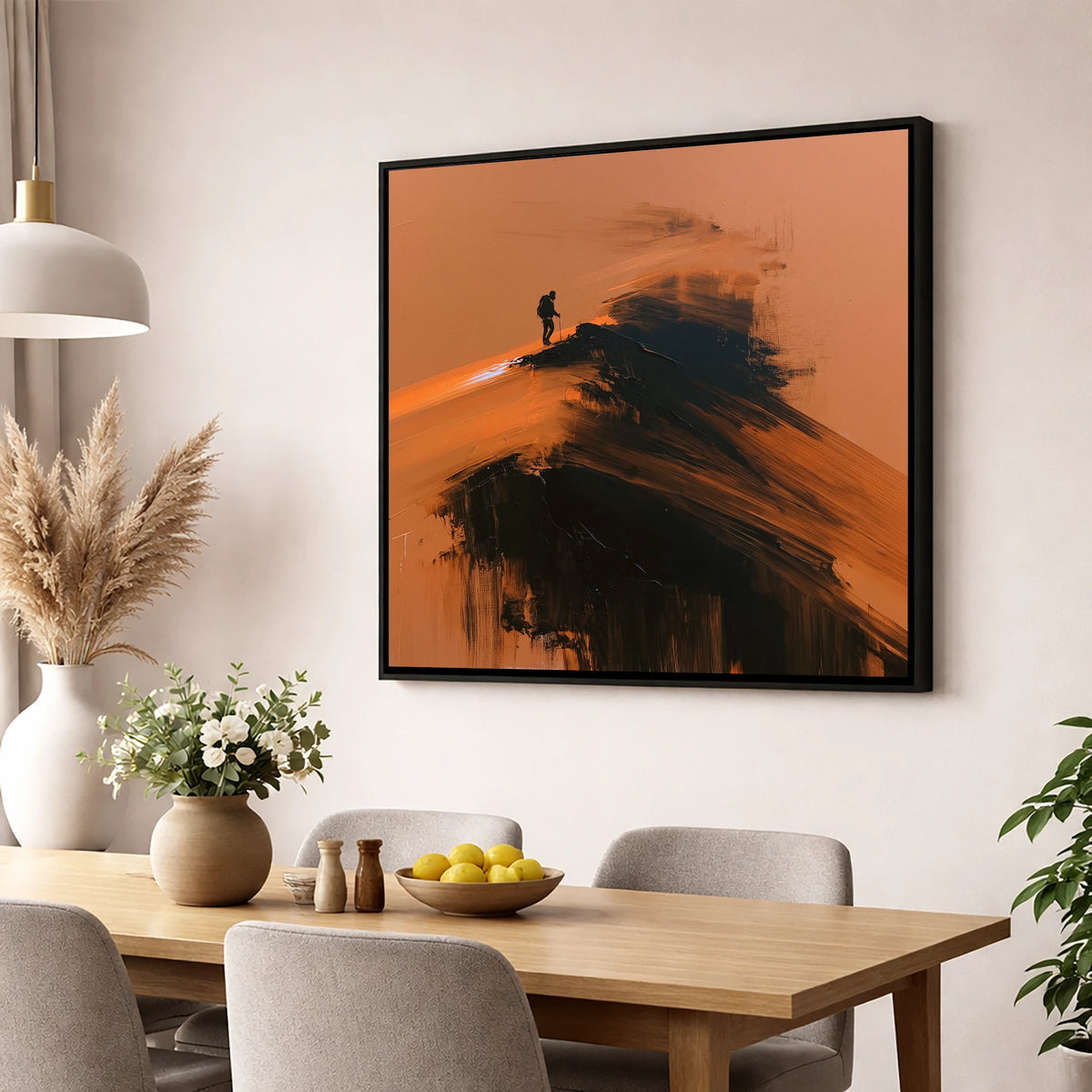 Silhouette on Striding Edge Helvellyn lake district walking wall art displayed in a dining room