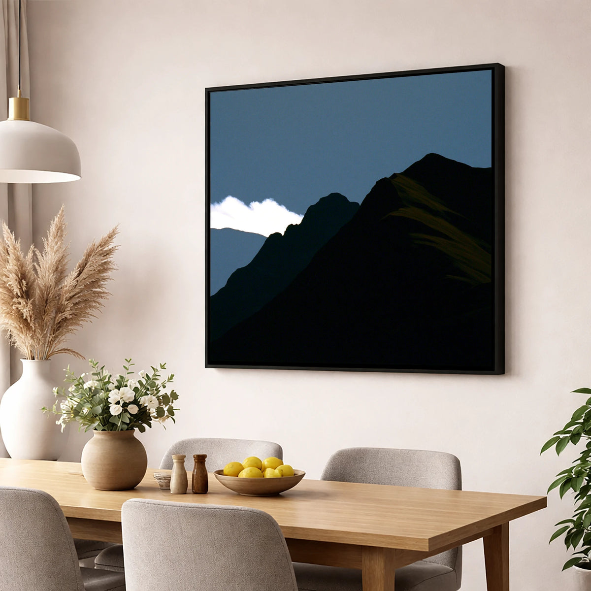 Midnight Blue Fell Ridge lake district fell wall art displayed in a dining room