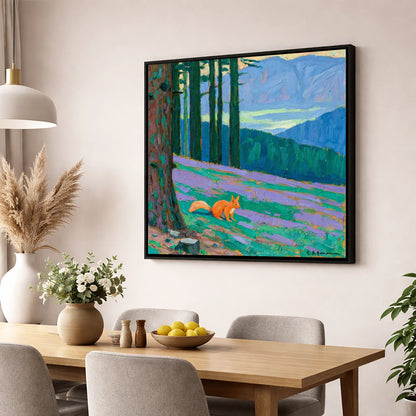 Red Squirrel Beneath Blue Fells lake district wildlife wall art displayed in a dining room