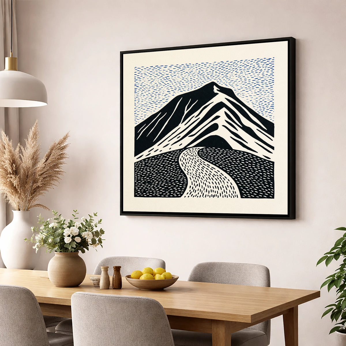 Blencathra Beneath a Rhythmic Sky lake district fell wall art displayed in a dining room