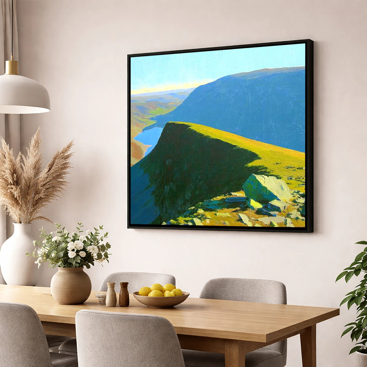Sunlit Ridge on Kidsty Pike lake district fell wall art displayed in a dining room