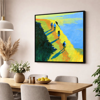 Fell Walkers on a Sunlit Ridge lake district fell wall art displayed in a dining room