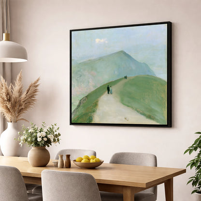 Walkers on a Mountain Ridge lake district walking wall art displayed in a dining room