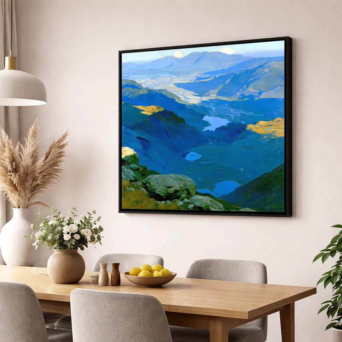 Summit View over Blue Tarns lake district fell wall art displayed in a dining room
