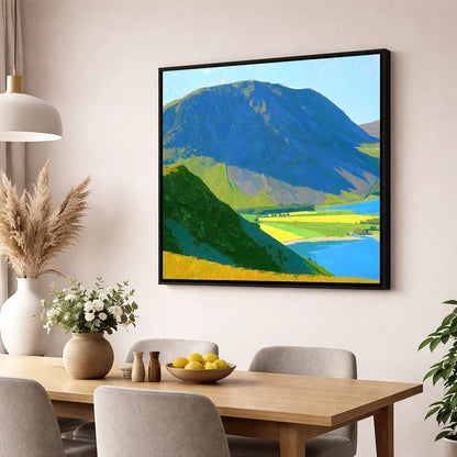 Grasmoor Over Sunlit Valley Fields lake district fell wall art displayed in a dining room