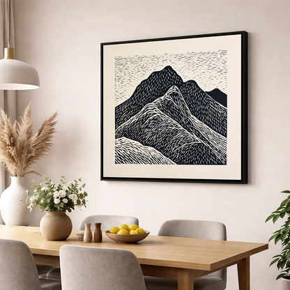Bold Graphic Bowfell Peak lake district fell wall art displayed in a dining room